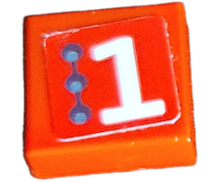 Tile 1 x 1 with White Number 1 and 3 Small Circles Pattern Model Right Side (Sticker) - Set 75872