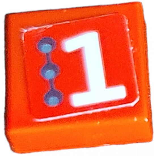 Tile 1 x 1 with White Number 1 and 3 Small Circles Pattern Model Right Side (Sticker) - Set 75872