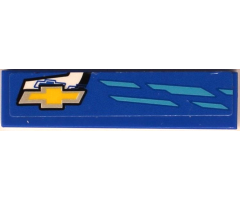 Tile 1 x 4 with Medium Azure Stripes and Yellow and Silver Chevrolet Logo Pattern Model Right Side (Sticker) - Set 75891