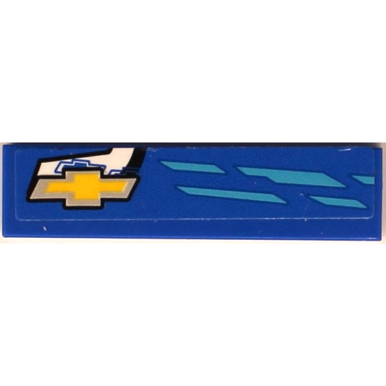 Tile 1 x 4 with Medium Azure Stripes and Yellow and Silver Chevrolet Logo Pattern Model Right Side (Sticker) - Set 75891