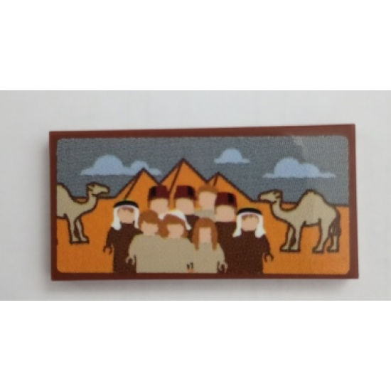 Tile 2 x 4 with People, Pyramids, Clouds and Camels Pattern (Sticker) - Set 75980