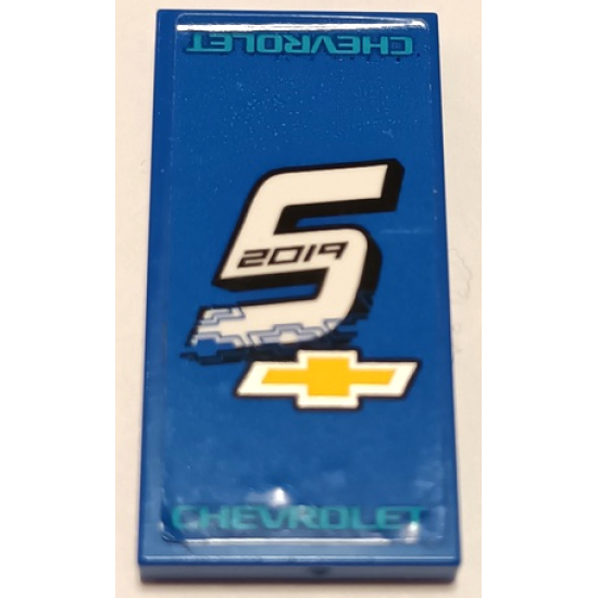 Tile 2 x 4 with White Number 5, Black '2019', 'CHEVROLET' and Logo Pattern (Sticker) - Set 75891