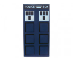 Tile 2 x 4 with White 'POLICE BOX', Black Squares and White Windows Pattern (TARDIS)