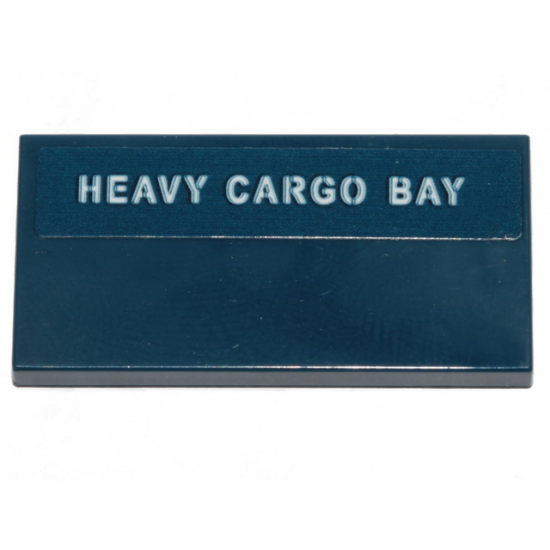 Tile 2 x 4 with White 'HEAVY CARGO BAY' on Dark Blue Background Pattern (Sticker) - Set 70839