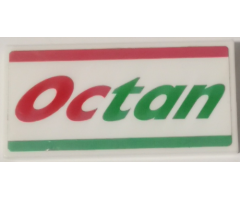 Tile 2 x 4 with Red and Green Stripes and 'Octan' Pattern (Sticker) - Set 60257