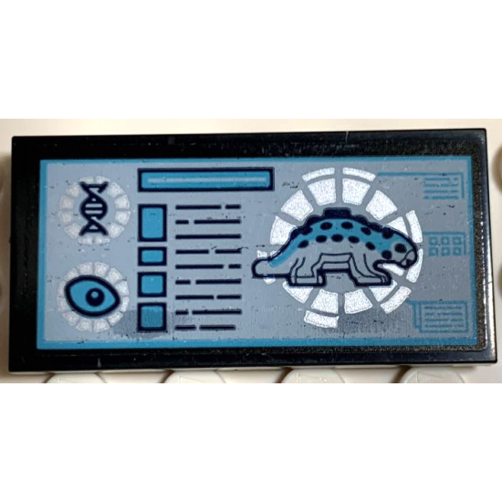 Tile 2 x 4 with Ankylosaurus Dinosaur, Eye and DNA Double Helix Pattern (Sticker) - Set 75939