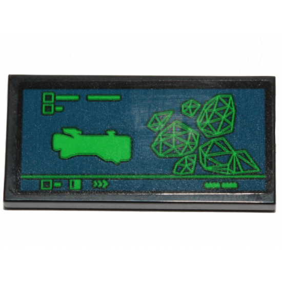 Tile 2 x 4 with Dark Blue Monitor with The Rexcelsior and Asteroids Pattern (Sticker) - Set 70839