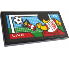 Tile 2 x 4 with TV Screen with 'LIVE' Soccer / Football Match with Player with Number 5 and Goalie Pattern (Sticker) - Set 60257