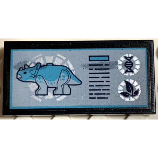 Tile 2 x 4 with Triceratops Dinosaur, Leaves and DNA Double Helix Pattern (Sticker) - Set 75939