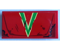 Tile 2 x 4 with with Vehicle Hood with Oil Stains, Bright Green and Bright Light Yellow Capital Letter V Pattern (Sticker) - Set 70421