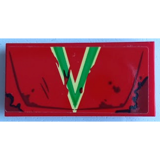 Tile 2 x 4 with with Vehicle Hood with Oil Stains, Bright Green and Bright Light Yellow Capital Letter V Pattern (Sticker) - Set 70421