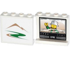 Panel 1 x 4 x 3 with Side Supports - Hollow Studs with Mountains / Green Road on Outside and Minifigure on TV on Inside Pattern (Stickers) - Set 60057