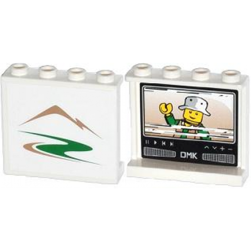 Panel 1 x 4 x 3 with Side Supports - Hollow Studs with Mountains / Green Road on Outside and Minifigure on TV on Inside Pattern (Stickers) - Set 60057