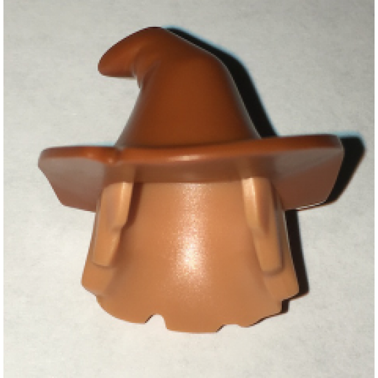 Minifigure, Hair Combo, Hair with Hat, Mid-Length Scraggly with Dark Orange Floppy Witch Hat Pattern