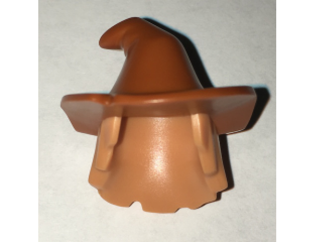 Minifigure, Hair Combo, Hair with Hat, Mid-Length Scraggly with Dark Orange Floppy Witch Hat Pattern