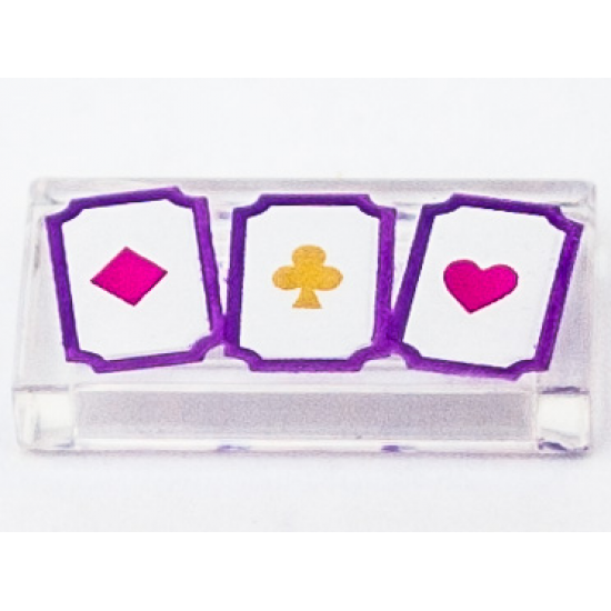 Tile 1 x 2 with 3 Playing Cards with Diamond, Club and Heart Pattern