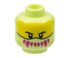 Minifigure, Head Balaclava, Yellow Face with Black Eyebrows, Magenta Sharp Teeth Pattern - Hollow Stud