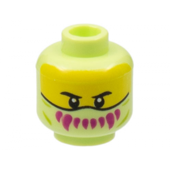 Minifigure, Head Balaclava, Yellow Face with Black Eyebrows, Magenta Sharp Teeth Pattern - Hollow Stud