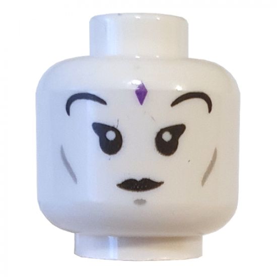 Minifigure, Head Dual Sided Female Dark Purple Bindi, Black Eyelashes and Eyebrows, Open Mouth / Closed Mouth Pattern - Hollow Stud