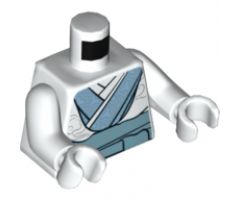 Torso Ninjago Robe with Medium Blue Trim and Medium Azure Sash Pattern / White Arms / White Hands