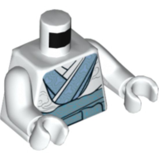 Torso Ninjago Robe with Medium Blue Trim and Medium Azure Sash Pattern / White Arms / White Hands