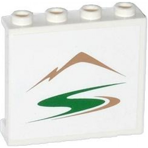 Panel 1 x 4 x 3 with Side Supports - Hollow Studs with Mountains and Green Road Pattern (Sticker) - Set 60057