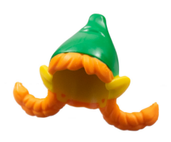 Minifigure, Hair Combo, Hair with Hat, 2 Wide Orange Braids with Elf Ears and Green Pointed Hat Pattern