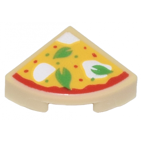 Tile, Round 1 x 1 Quarter with Pizza Slice with Green Basil Leaves and White Mozzarella Cheese Pattern