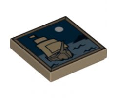 Tile 2 x 2 with Sailing Ship and Moon Pattern