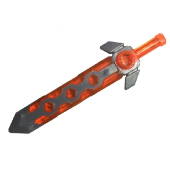 Minifigure, Weapon Sword, Long with Molded Flexible Rubber Flat Silver Tip and Angular Crossguard Pattern