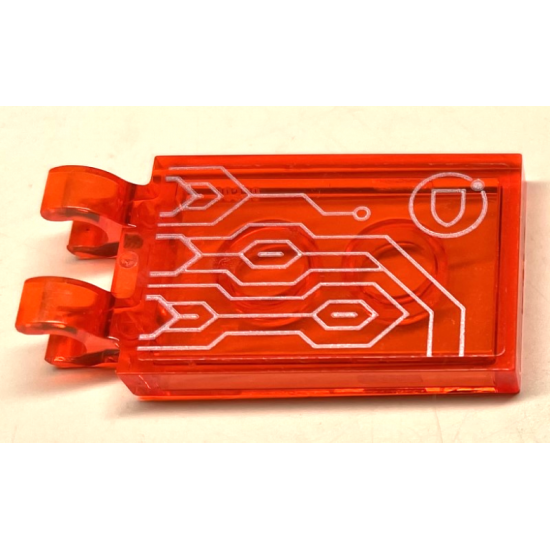 Tile, Modified 2 x 3 with 2 Open O Clips with Silver Circuitry and Shield in Circle Pattern Model Left Side (Sticker) - Set 72001