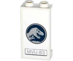 Panel 1 x 2 x 3 with Side Supports - Hollow Studs with Dark Blue and Silver Jurassic World Logo and 'MVU-83' Pattern Model Right Side (Sticker) - Set 75917