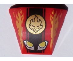 Wedge 4 x 3 Triple Curved No Studs with Yellow and Silver Headlights, Gold Ninjago Fire Power Emblem and Flames Pattern