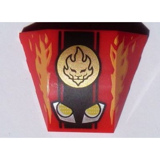 Wedge 4 x 3 Triple Curved No Studs with Yellow and Silver Headlights, Gold Ninjago Fire Power Emblem and Flames Pattern