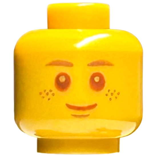 Minifigure, Head Copper Eyebrows, Reddish Brown Eyes and Grin Pattern - Hollow Stud