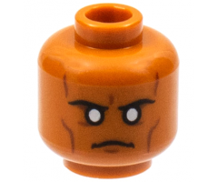 Minifigure, Head Black Eyebrows, Reddish Brown Contour Lines, White Eyes Pattern - Hollow Stud