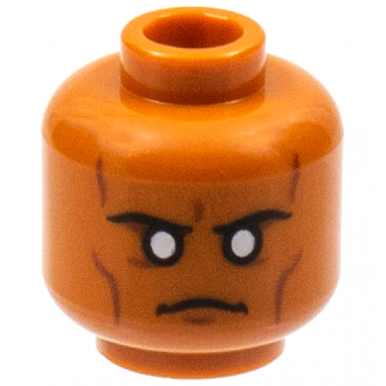 Minifigure, Head Black Eyebrows, Reddish Brown Contour Lines, White Eyes Pattern - Hollow Stud