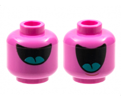 Minifigure, Head Dual Sided Alien Large Black Mouth with Dark Turquoise Tongue, Half Open / Fully Open Pattern - Hollow Stud