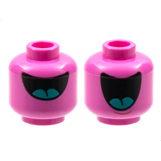 Minifigure, Head Dual Sided Alien Large Black Mouth with Dark Turquoise Tongue, Half Open / Fully Open Pattern - Hollow Stud