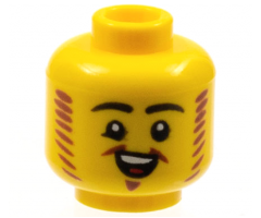 Minifigure, Head Black Eyebrows, Reddish Brown Mutton Chops and Van Dyke Beard, Open Smile Pattern - Hollow Stud
