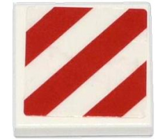 Tile 2 x 2 with Red and White Danger Stripes Pattern (Sticker) - Set 79118