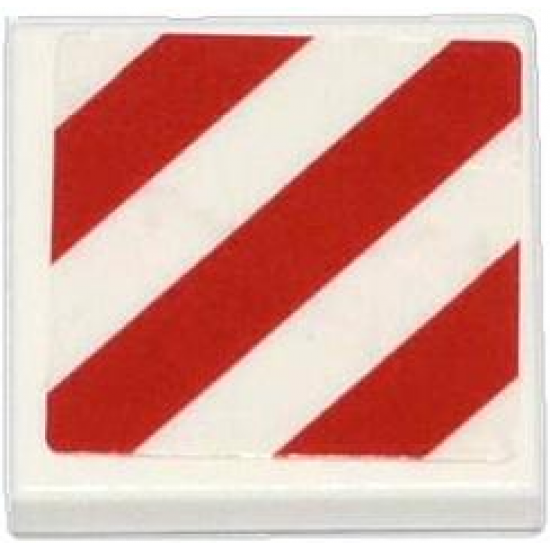 Tile 2 x 2 with Red and White Danger Stripes Pattern (Sticker) - Set 79118