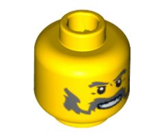 Minifigure, Head Moustache Handlebar and Sideburns Dark Bluish Gray, White Pupils, Teeth Pattern - Hollow Stud
