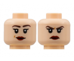 Minifigure, Head Dual Sided Female, Medium Nougat Eyebrows, Peach Lips, Smile / Scowl Pattern - Hollow Stud