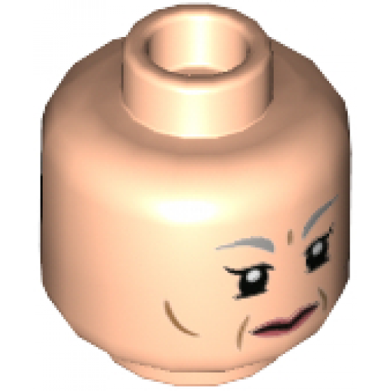 Minifigure, Head Dual Sided Female, Light Bluish Gray Eyebrows, Cheek Lines, Pink Lips, Neutral / Smile and Yellow Glasses Pattern - Hollow Stud