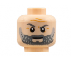 Minifigure, Head Dark Orange Brow Furrows, Dark Bluish Gray Eyebrows and Beard, Light Bluish Gray Highlights Pattern - Hollow Stud