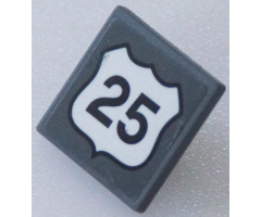 Road Sign 2 x 2 Square with Open O Clip with Black Route Number 25 Pattern (Sticker) - Set 76057