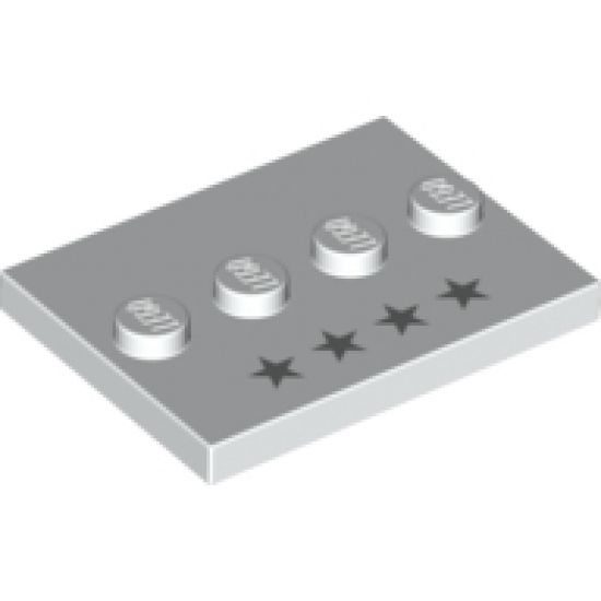 Tile, Modified 3 x 4 with 4 Studs in Center with 4 Silver Stars Pattern