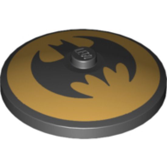 Dish 4 x 4 Inverted (Radar) with Solid Stud with Black Bat on Gold Background Batman Logo (Bat Signal) Pattern