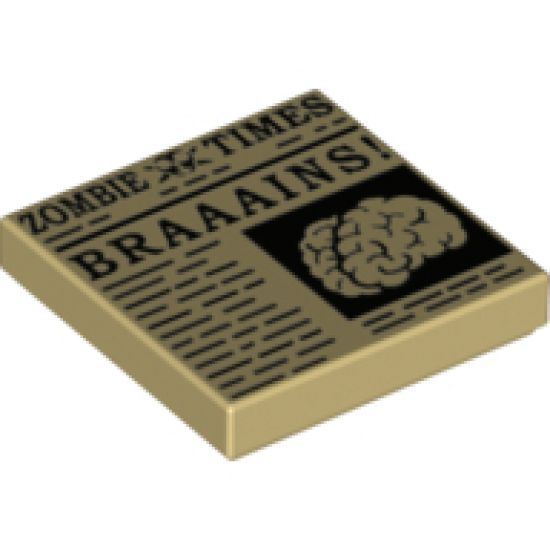 Tile 2 x 2 with Newspaper 'ZOMBIE TIMES' and 'BRAAAINS!' Pattern